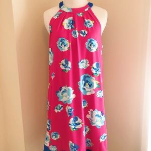 Mudpie Hot Pink Floral Dress with Scallop Trim, S